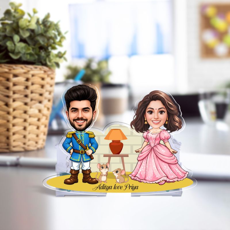 Personalized Prince and Princess Theme Couple Bobblehead Caricature Gift for Weddings, Anniversaries, Birthdays, or Valentine's Day  Battery Powered Moving Head